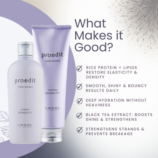 Lebel Proedit Bounce Fit Hair Repair Set (Shampoo 300 mL / 10.1 fl.oz + Treatment 250 g / 8.8 oz)