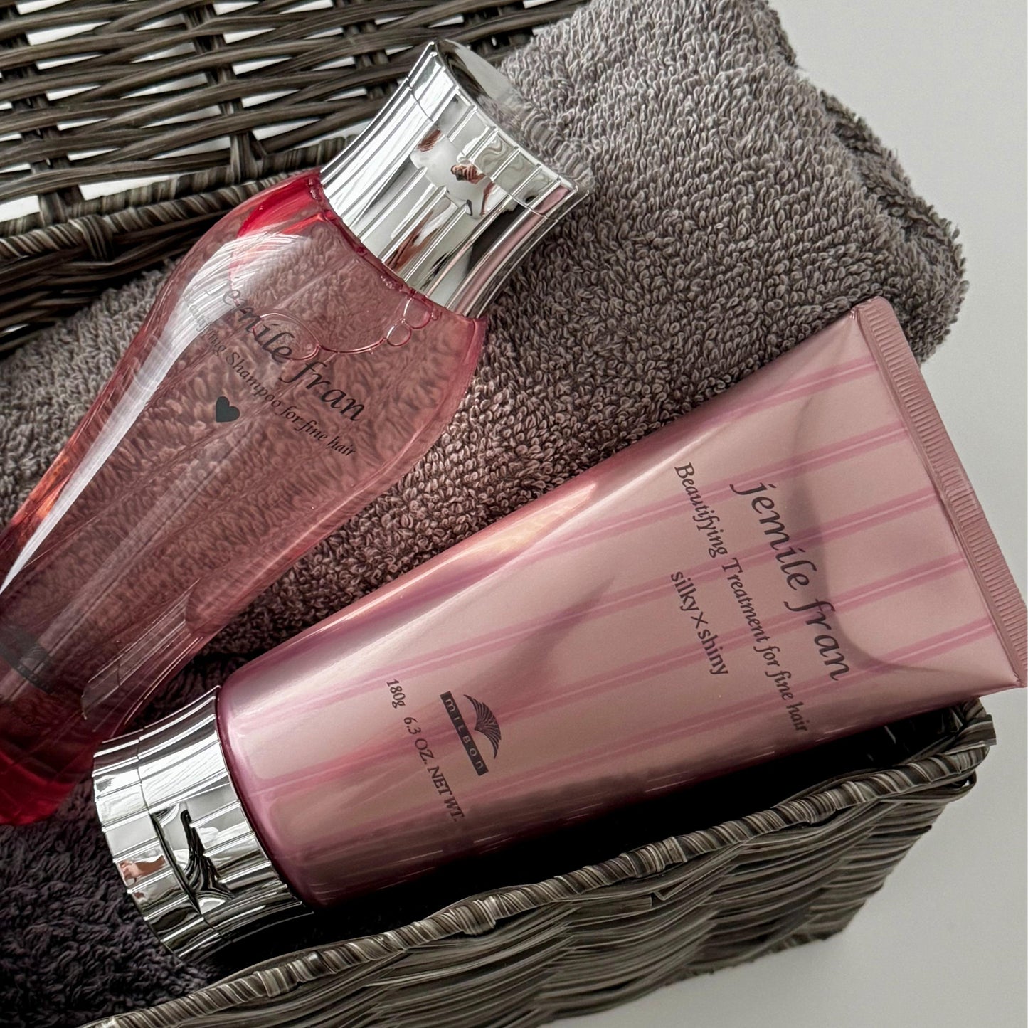 Milbon Jemile Fran Silky & Shiny Hair Care Set (Shampoo 200ml / 6.8 fl.oz + Treatment Mask 180g / 6.3 oz)