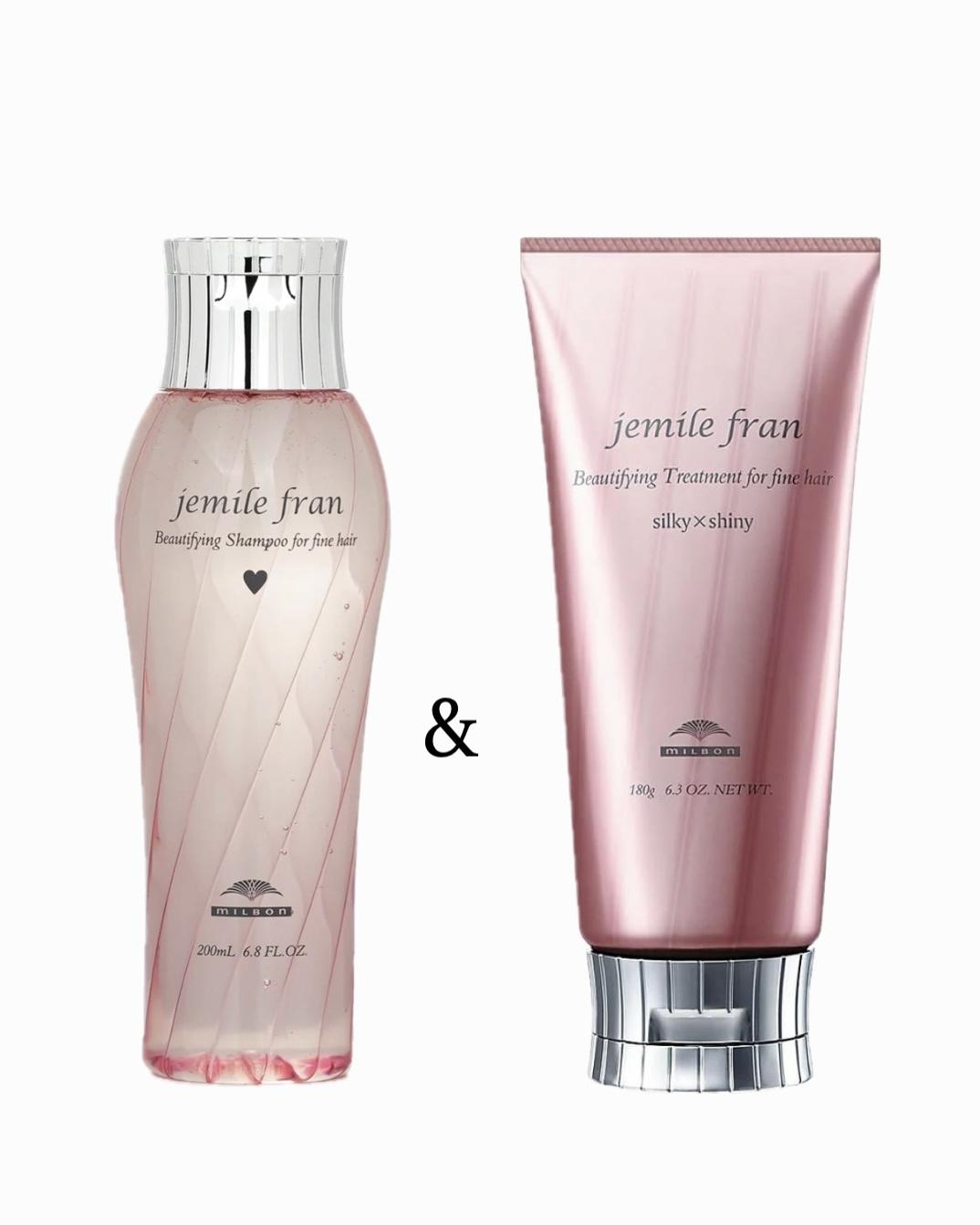 Milbon Jemile Fran Silky & Shiny Hair Care Set (Shampoo 200ml / 6.8 fl.oz + Treatment Mask 180g / 6.3 oz)
