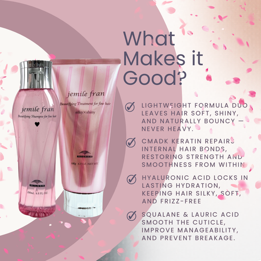Milbon Jemile Fran Silky & Shiny Hair Care Set (Shampoo 200 mL / 6.8 fl.oz + Treatment Mask 180g / 6.3 oz)