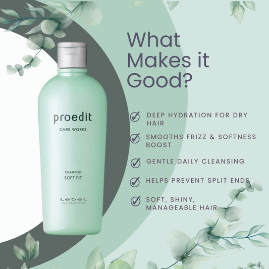 Lebel Proedit Soft Fit Shampoo: Moisturizing Shampoo for Dry Hair - 300 ml / 10.14 oz