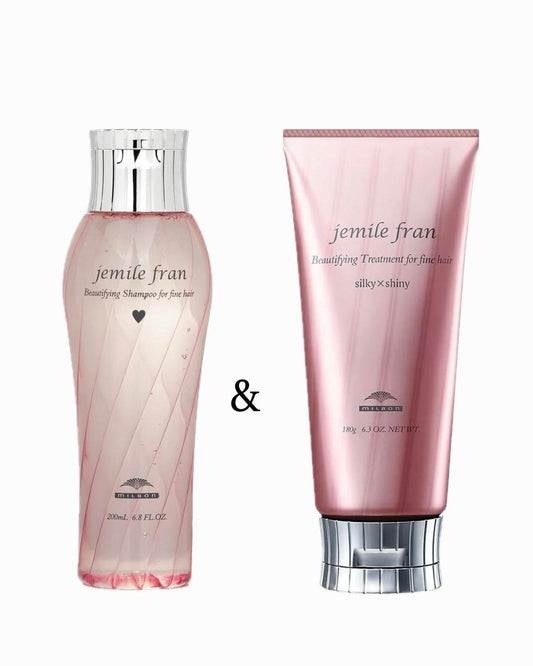 Milbon Jemile Fran Silky & Shiny Hair Care Set (Shampoo 200ml / 6.8 fl.oz + Treatment Mask 180g / 6.3 oz)